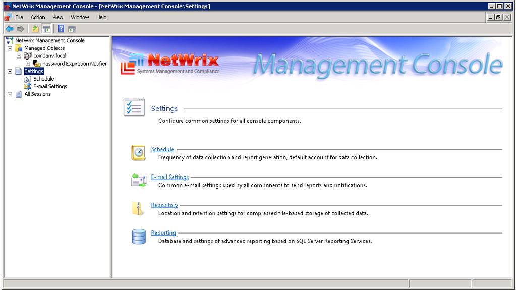 4. CONFIGURING GLOBAL SETTINGS NetWrix Password Expiration Notifier Administrator s Guide NetWrix Management Console provides a convenient interface for configuring the settings that will be applied