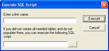 Browse button Figure 36 : Execute SQL script First off, enter a valid link name (already connected to a database). Then, enter the full path of an SQL script (*.