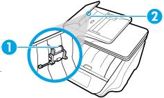 2. Lift the document feeder cover. This provides easy access to the rollers (1) and separator pad (2). 1 Rollers 2 Separator pad 3.
