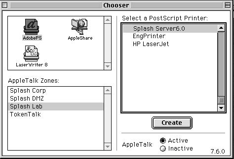 Connecting to Splash with the Adobe PS Printer or LaserWriter 8 Driver To connect to the Splash Server with the Adobe PostScript Printer Driver or the LaserWriter 8 driver: 1.