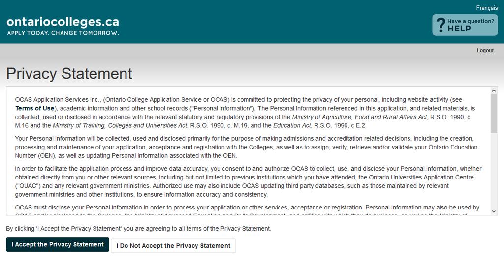 Privacy Statement On first login only, you will be asked to review and accept our Privacy Statement.
