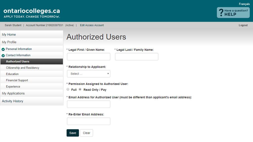 Authorized Users - Add an Authorized User PERMISSION ASSIGNED TO AUTHORIZED USER Full Authorized individuals can make payments and changes to your application information only.