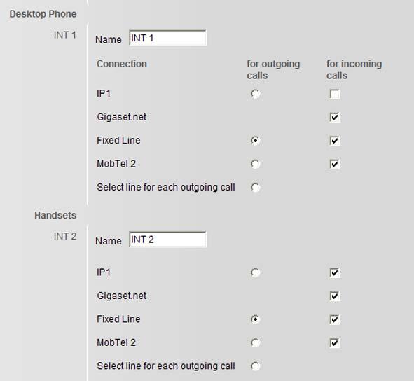 Assigning receive/send connections to bases/handsets, changing internal names You can assign as many of your connections as you wish to the base and all registered handsets.