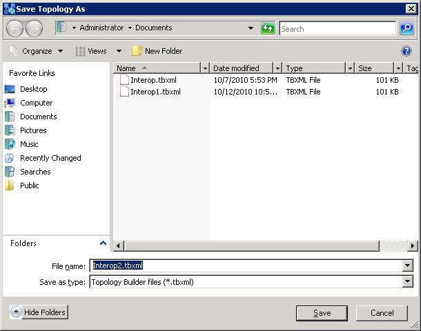 downloaded Topology: Figure 3-3: Save Topology Dialog Box 3. Enter a name for the Topology file, and then click Save.