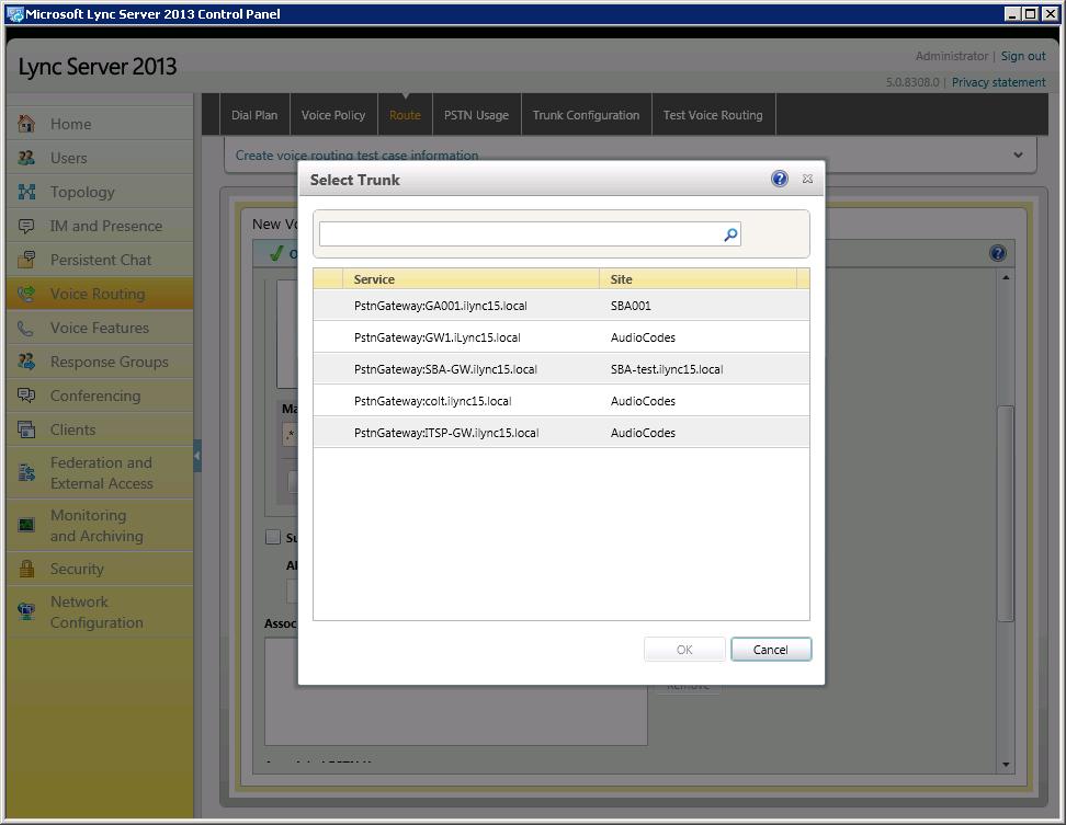 Configuration Note 3. Configuring Lync Server 2013 9. Associate the route with the E-SBC Trunk that you created: a.