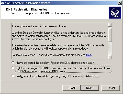 Note: The error you have experienced while using the Active Directory Installation Wizard does not prevent you from successfully