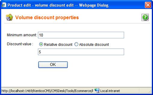 Choose the Relative discount radio button and enter 5 in the Discount value textbox (this will add the 5%