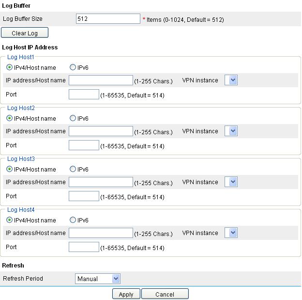 Figure 10 Syslog 2. Configure syslog settings as described in Table 7. 3. Click Apply.