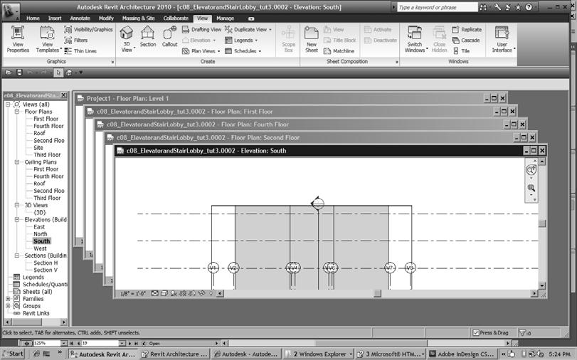 1-20 Autodesk Revit Architecture for Architects & Designers Figure 1-19 The cascaded view of the project BUILDING INFORMATION MODELING AND Autodesk Revit Architecture 2010 Building Information