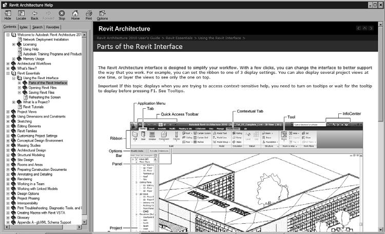 1-22 Autodesk Revit Architecture for Architects & Designers Figure 1-21 The Revit Architecture Help dialog box Index Tab The Index tab displays the complete index of tools and options of Autodesk