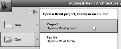 Getting Started with Revit Architecture 2-19 OPENING AN EXISTING PROJECT In Revit Architecture, several options are available to open an existing project.