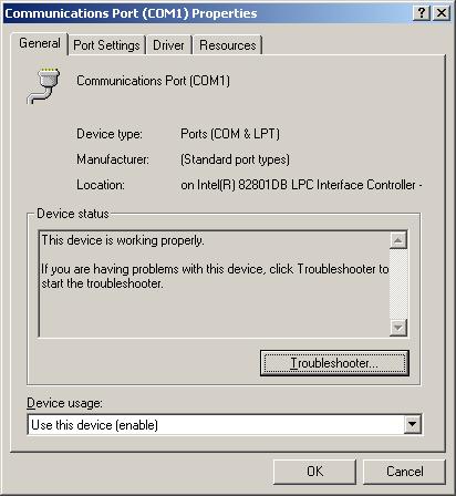 54 Operator Workstation Technical Bulletin Figure 21: Communications Port Properties Dialog Box 16. Look under the Device status section on the screen for additional troubleshooting information.
