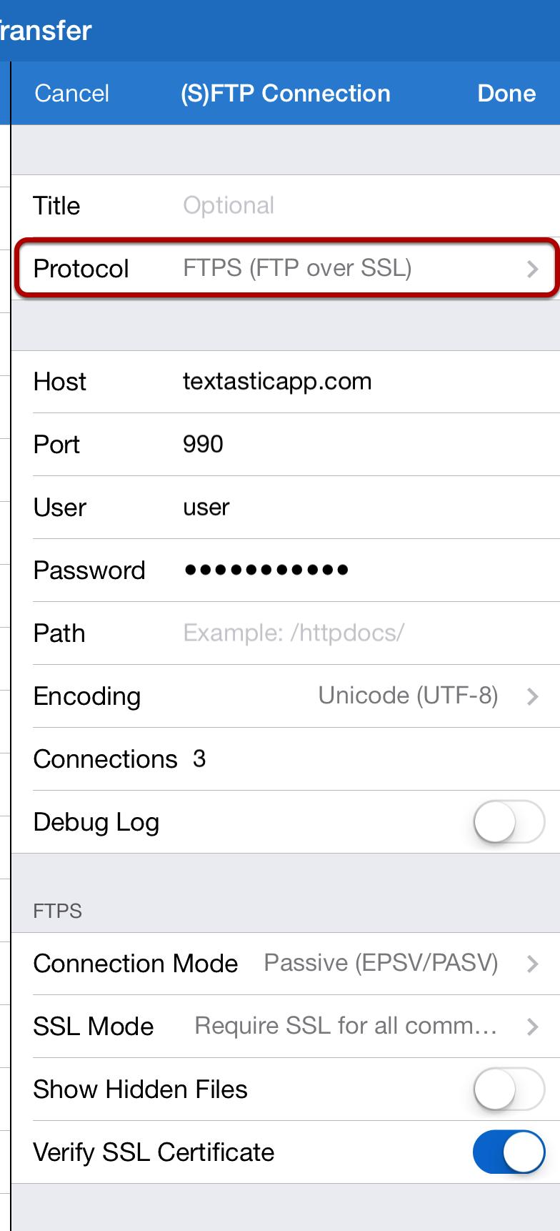 Configure an FTPS (FTP over SSL) or FTPES Connection For FTPS / FTP over SSL connections, most settings are the