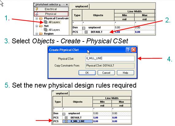 Setting Design Constraints Lesson 7 Creating a New Physical CSet You will probably have nets that require different physical rules than the default rules. These are your special nets.