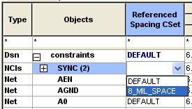 Setting Design Constraints Lesson 7 1. Select the Default cell in any worksheet under the All Layer Workbook under the Spacing Constraint Set folder. 2.