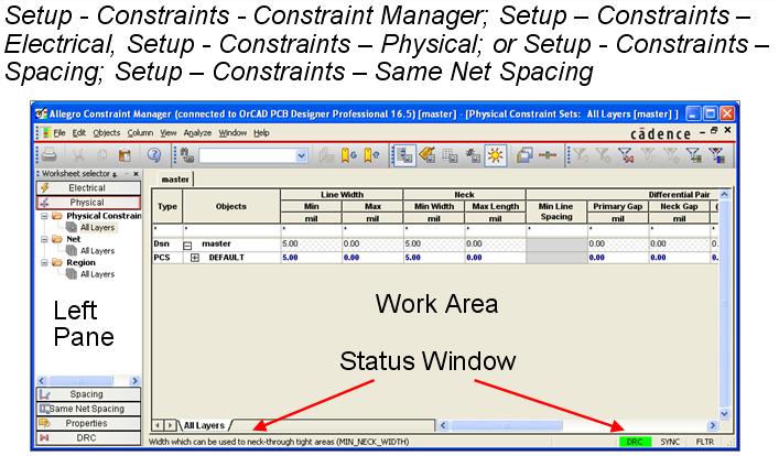 Setting Design Constraints Lesson 7 The Constraint Manager To set your design rules, use the Setup - Constraints - Constraint Manager command from the top menu. The Constraint Manager Form is opened.