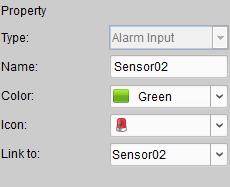 You can edit the hot spot name in the text field and select the color, the icon and the linked camera or alarm input from the drop-down list. 4.