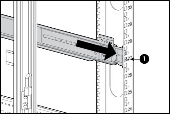 NOTE: Rails are marked L and R with an arrow indicating the direction in which the rail should be installed. 2. Use guide pins to align the shelf mount kit to the RETMA column holes. 3.
