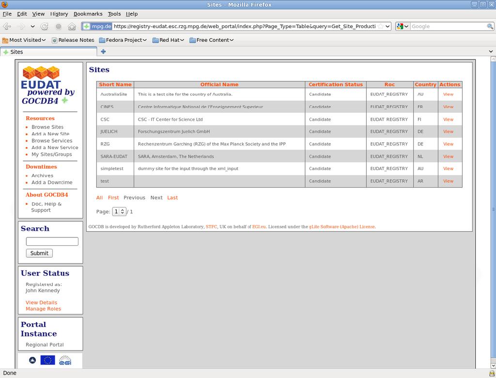 Fig1: Screen shot of Registry showing registered sites. Fig2: Screen shot of registry showing detailed site information.