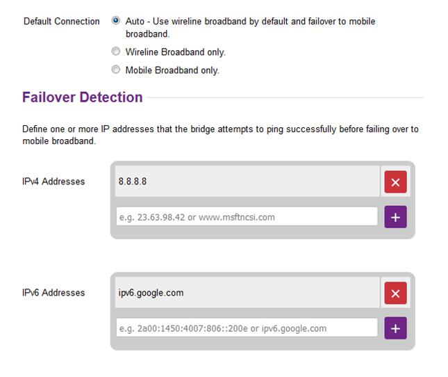 If you change the default connection to wireline broadband only or mobile broadband only, you effectively disable automatic failover. To manage automatic failover detection: 1.