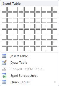 Tables 5 3 Exhibit 5-1: The Table gallery Quick Tables Word 2010 comes with a number of preformatted tables that you can insert and then modify.