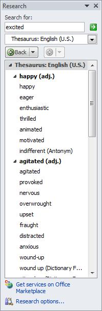 7 8 Word 2010: Basic Explanation Using the thesaurus A thesaurus provides alternatives, or synonyms, for words.