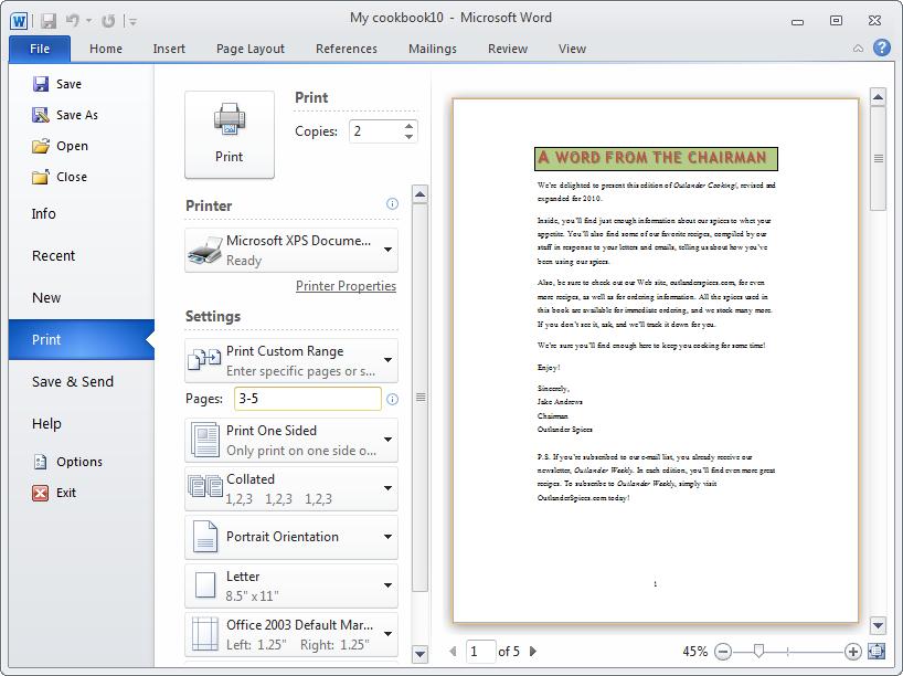Proofing and printing documents 7 25 Topic D: Printing documents Explanation Before you print a document, you can preview it and specify settings such as orientation and page size.