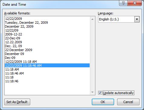 3 4 Word 2010: Basic Explanation Adding the date and time When creating documents such as memos and reports, you ll often want to include the date and time.