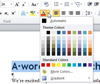 Formatting text 4 5 6 Click the Font Color arrow, as shown To display the Font Color gallery. Select the indicated color (Red, Accent 2.