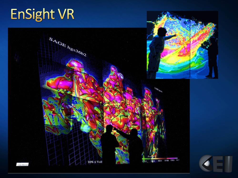 The same technology (and same EnSight components) used by EnSight HPC for parallel rendering are also used by EnSight VR.