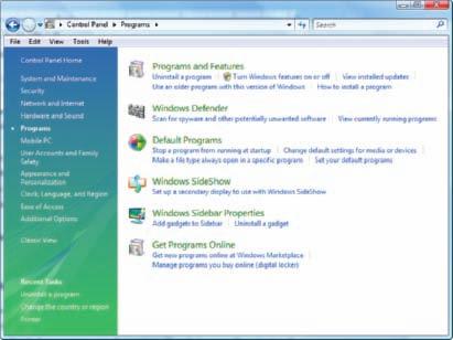 How to Install Windows Vista 583 12 Figure 12-35 Use the Vista Programs window to manage installed software Recall that the primary tool for managing hardware in Windows is Device Manager.