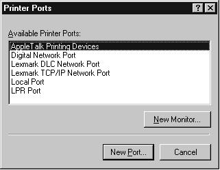 6. Click Add Port. A list of printer ports you can add appears. 7.