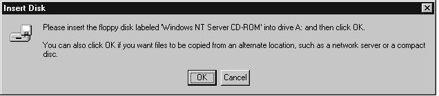 Windows NT asks you to insert system software disks for the operating systems you selected in the previous step. Insert the floppy disks or CD-ROMs and click OK as directed by the Add Printer Wizard.