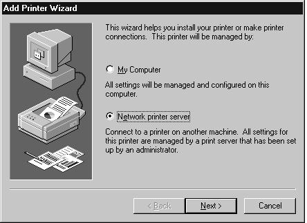 The Windows NT Add Printer Wizard appears. 4.