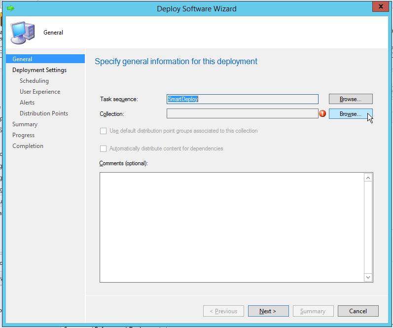 3. On the General screen of the Deploy Software