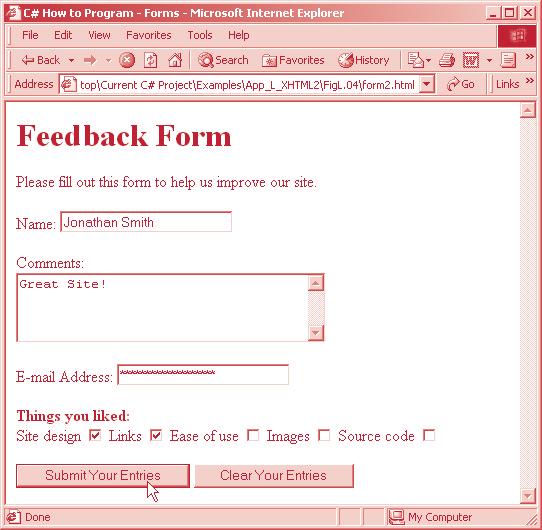 1468 Introduction to XHTML: Part 2 Appendix L Fig. L.4 Form with textareas, password boxes and checkboxes. (Part 3 of 3.) Common Programming Error L.