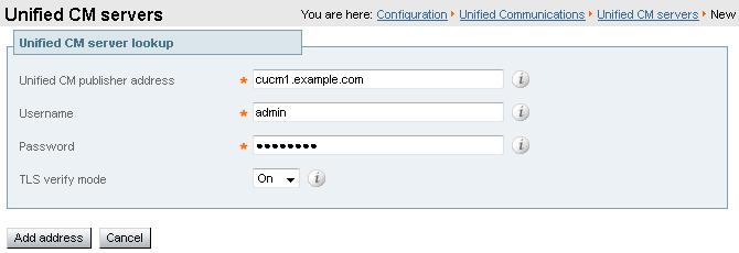 Configuring Mobile and Remote Access on VCS 2. Add the details of a Unified CM publisher node: a. Click New. b. Enter the Unified CM publisher address.