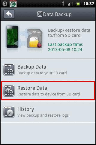 Tap 'Restore Data'. The list of items to be restored will be displayed.
