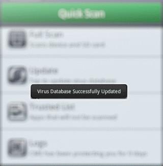 Tap 'Yes' to update the virus database. The virus database will be updated and after successful completion the following screen will be displayed.