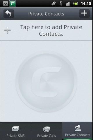 Tap 'Private Contacts' located at the bottom of the screen. Tap to add contacts or on the row at the top.