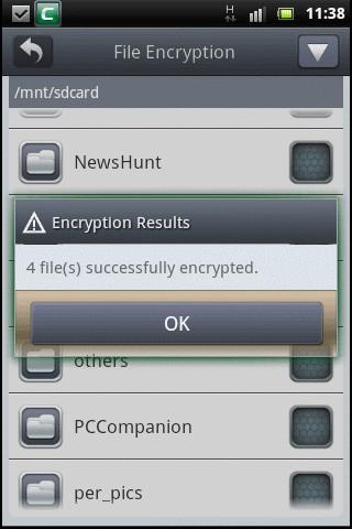 Click 'OK' to return to the Encryption screen.