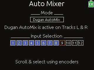 User Guide Turning the Auto Mixer On or Off By default, auto-mixing is turned off, but it may be turned on and any of the 12 inputs can be assigned to the Auto Mixer.