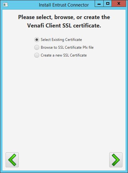 Selecting the certificate option allows for selecting an existing