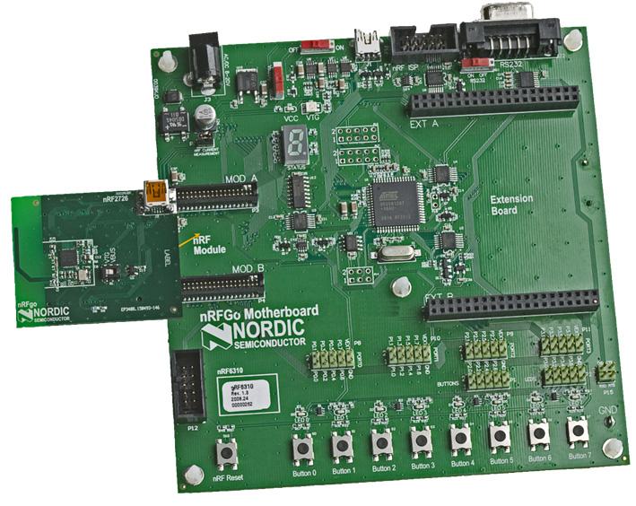 6 nrf module motherboard connectors nrf24lu1+ Development Kit User Guide Connect the nrf module to the nrfgo Starter Kit Motherboard by inserting its connectors into the slots MOD A and MOD B located
