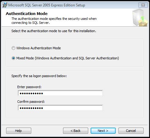 8. Select Mixed Mode authentication and set a password for SQL server instance.