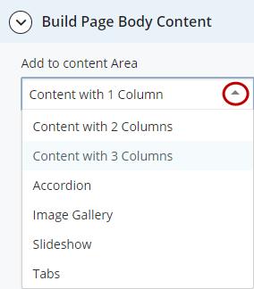 Building Page Body Content Select the layout of the page s