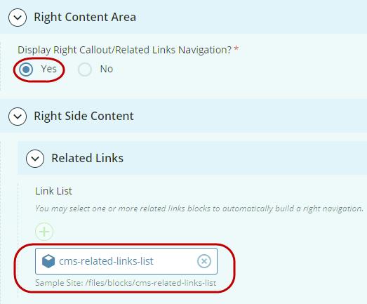 Select Yes to Display Right Callout/Related Links.