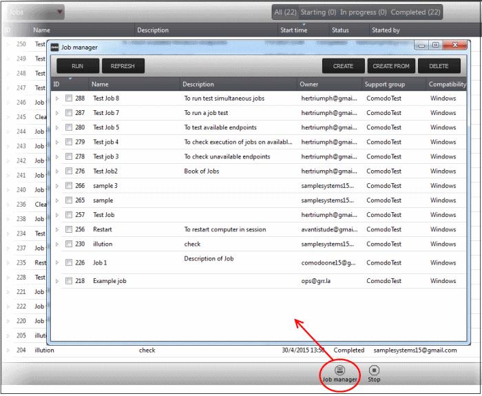 6.2 Executing Jobs on Endpoints Jobs that are created can be run anytime from the 'Job Manager' interface.