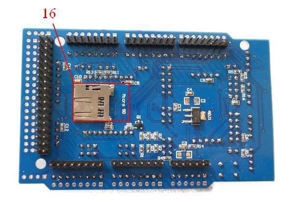 Figure 2.details of Communication Shield 1. Slots for Bluetooth module, connected with Arduino through serial communication. 2. Slots for APC220 module, connected with Arduino through serial communication.