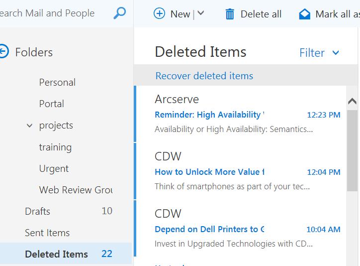 Here's how to recover items from the Recoverable Items folder: a. In your email folder list, right-click the Deleted Items folder and then select Recover deleted items. b.